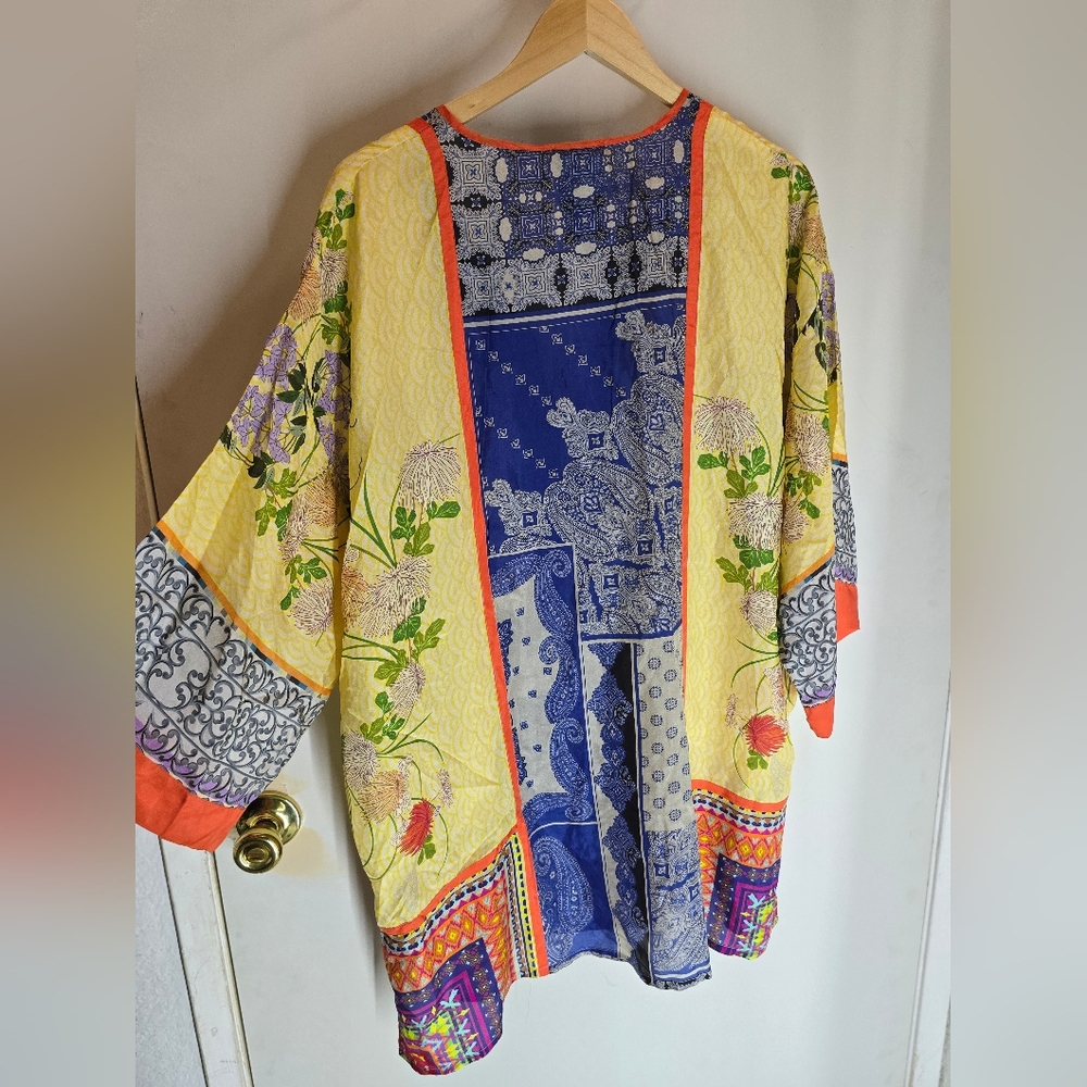 Johnny Was Arden Mixed Print Silk Kimono Tunic Top - Picture 4 of 9